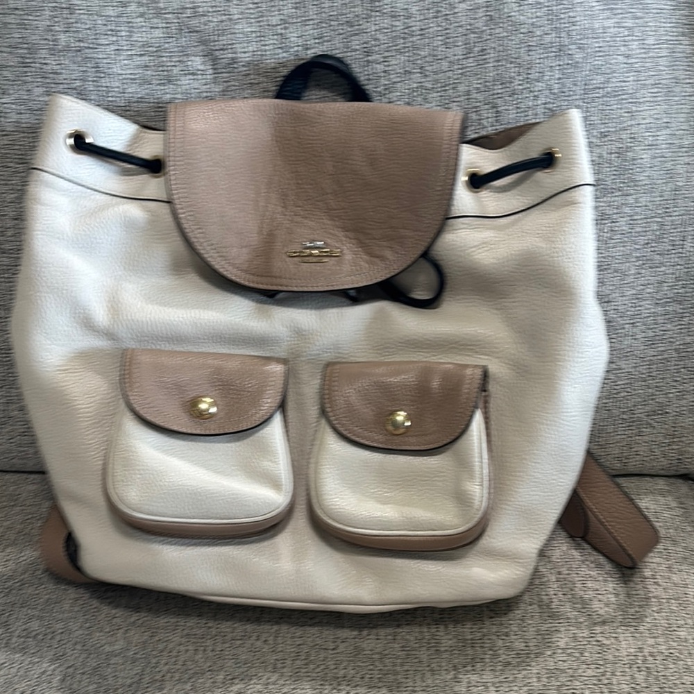 Coach Cream and Tan Leather Backpack